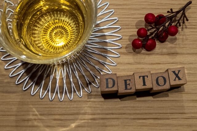 お茶とデトックスの文字