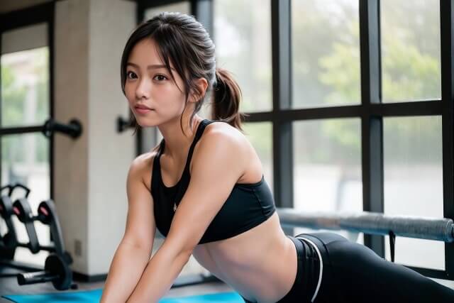 ジムでくびれ作りトレーニングする女性